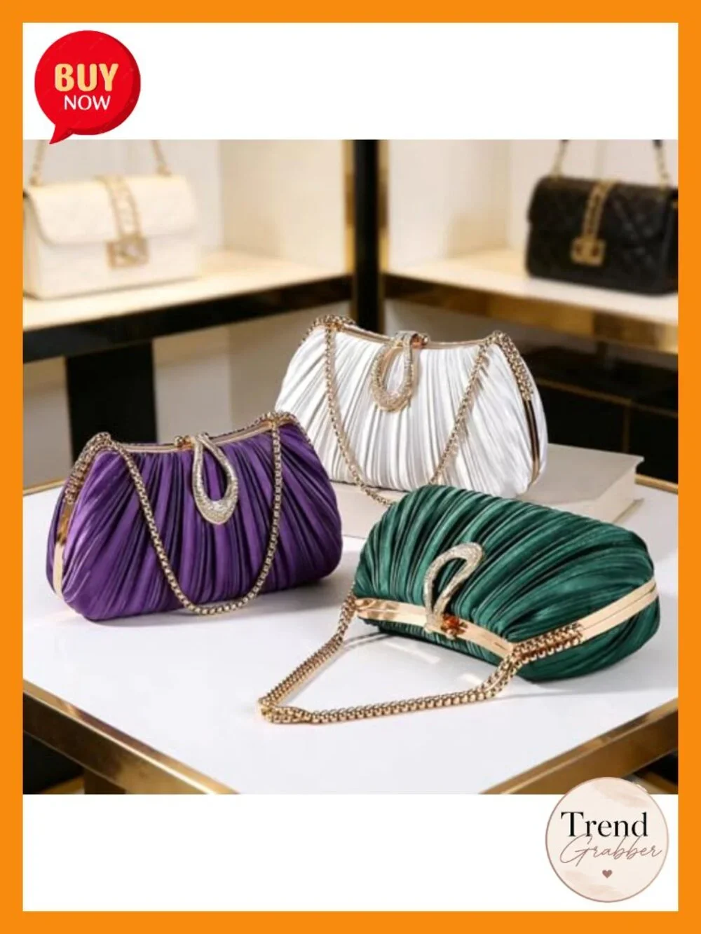 Elegant Evening Bag with Crystal Lock & Dual Chains - Soft Clutch for Women